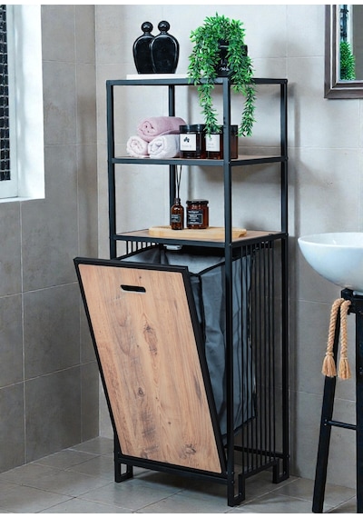 Dekoratif Kirli Sepetli Banyo Dolabı Ahşap Raflı Metal Gövdeli 3 Raflı Çamaşır Sepeti Banyo Düzenleyici Organizer Siyah Dekoratif Kirli Sepetli Banyo Dolabı Ahşap Raflı Metal Gövdeli 3 Raflı Çamaşır Sepeti Banyo Düzenleyici Organizer Siyah
