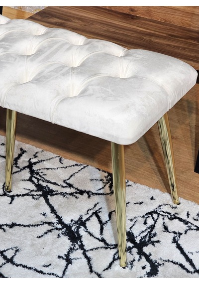 Zafir Gold Metal Krem Oturaklı Sivriltme Ayaklı Babyface Puf & Bench & Oturak Krem