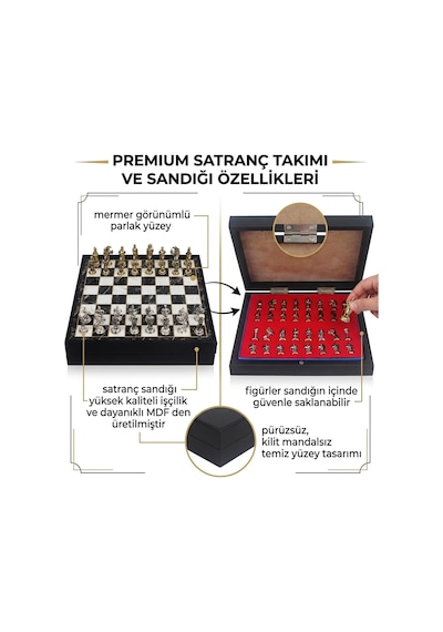 Kişiye Özel Osmanlı Bizans Temalı Lüks Metal Satranç Takımı 20cm Sandıklı Mermer Desenli Premium Set