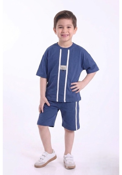 Mnk Baby & Kids Erkek Çocuk Baskılı Oversize Kısa Kollu Şortlu 2li Takım M00843 Indigo