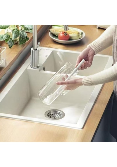 Beyaz Yaprak Model Silikon Uçlu Ekstra Yumuşak Bardak Şişe Ve Biberon Temizleme Fırçası