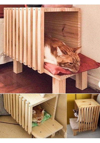 Hem Sehpa Hem Kedi Evi - Fonksiyonel Masif Ahşap Kedi Yuvası
