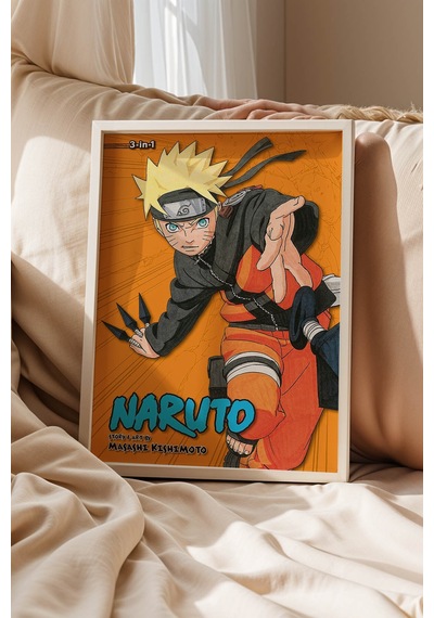 Naruto Uzumaki Çerçeveli Tablo - Lüks Anime Sanat Posteri Masashi Kishimoto Tarzı Duvar Dekoru Beyaz
