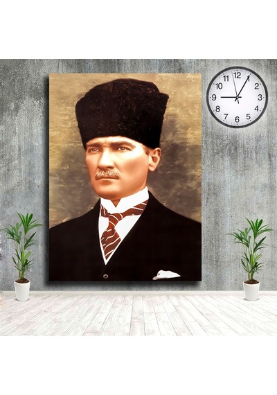 Atatürk Tablosu Kara Kalpaklı Kırmızı Kravatlı Mustafa Kemal Kanv