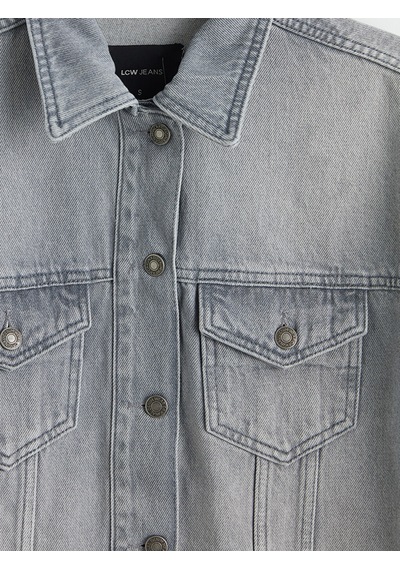 Lcw Vision Gri Gömlek Yaka Oversize Kadın Jean Ceket