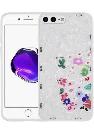 Apple Uyumlu iPhone 7 Plus Kılıf Desenli Sert Silikon Zore Mumila Kapak White Cat