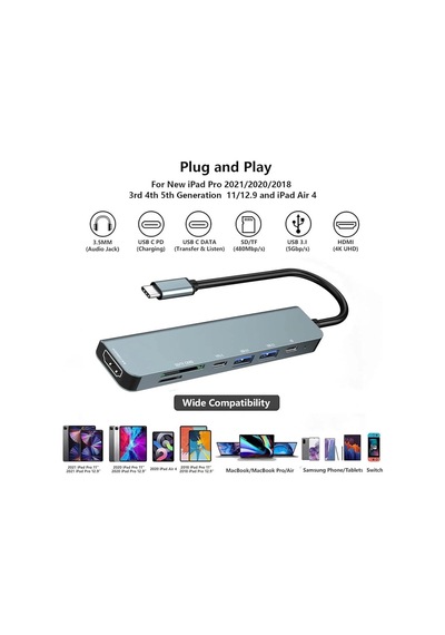 Divex 7 İn 1 Type-c Girişli 7 Farklı Çıkışlı Usb Çoklayıcı Splitter Dx-06