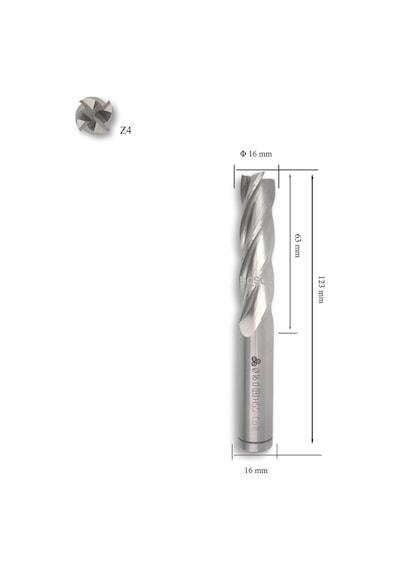 Mte 16 Mm Uzun Parmak Freze Hss-co8 Dın 844/b-n