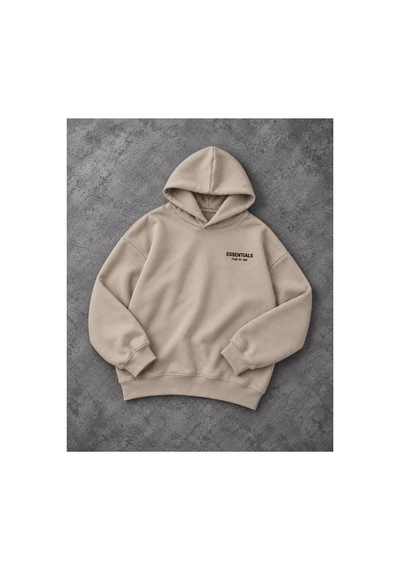 Genel Markalar Unisex Oversize Pikeli Double Face Kapüşonlu Sweatshirt Bej