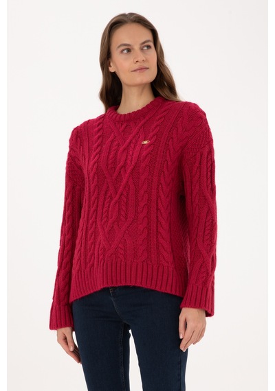 U.S. Polo Assn. Kadın Koyu Frambuaz Bisiklet Yaka Kazak 50310215-VR104