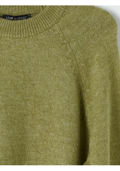 Lcw Modest Yeşil Bisiklet Yaka Oversize Kadın Triko Tunik