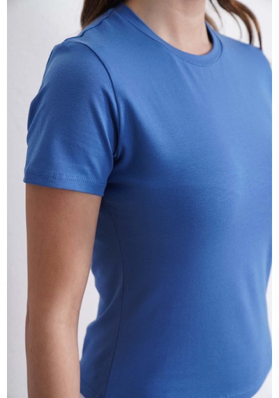 Crop Slim Fit Pamuk Likra Tişört-koyu Mavi Koyu Mavi