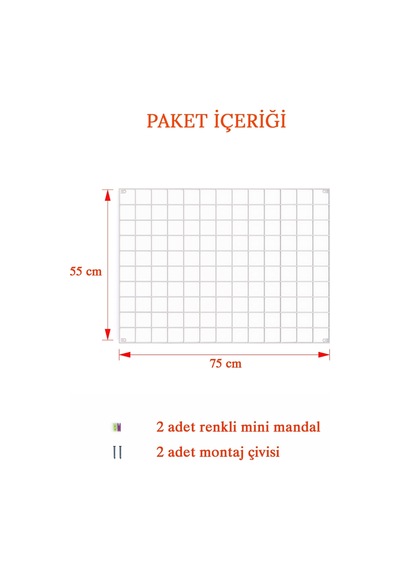 Metal Fotoğraf Askısı Tel Pano Beyaz 55x75 - 2 Adet Mini Mandal Ve 4 Adet Montaj Çivisi Hediye