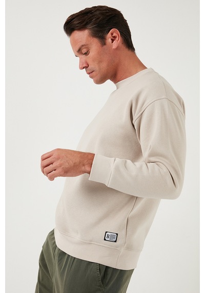 Buratti Regular Fit Bisiklet Yaka Pamuklu Içi Tüylü Yumuşak Şardonlu Erkek Sweat 5905255 Kum