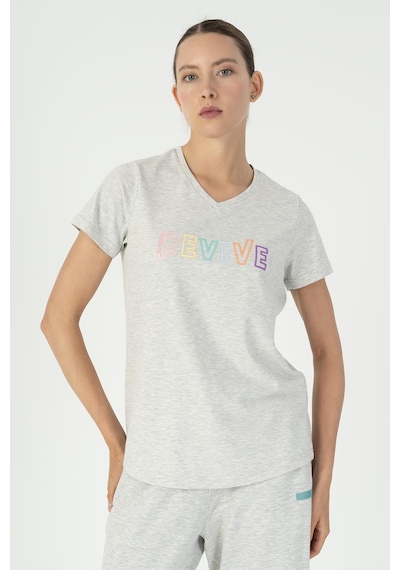 Maraton Regular Kadın V Yaka Ekru T-shirt Ekru