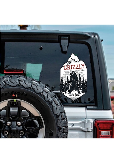 Boz Ayı Grizzly Sticker - Off Road 4x4 Adventure Kamp Dağ Orman Sticker - Araba Oto Motosiklet Karavan Sticker - 00047 12X7 Cm