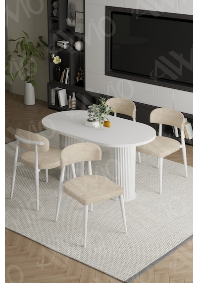 Avvio Lyon Beyaz Bohem Ayak Polo Sandalye 80x140 Mutfak Masa Sandalye Takımı