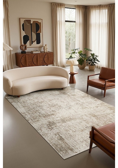 Matris Mı003b Bej Halı Modern Pamuk Taban Akrilik Tozuaz Salon Yatak Odası Koridor Halısı-1331