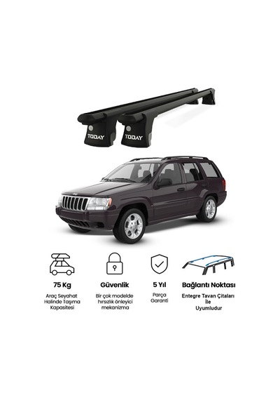 Trio-ı Jeep Grand Cherokee 1999-2001 Uyumlu Siyah Kilitli Ara Atkı 135cm Port Bagaj Tavan Barı