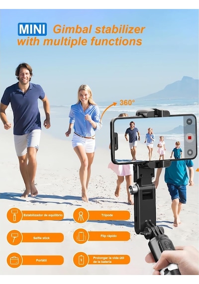 Selfie Çubuğu Tripodlu Gimbal - 2 Eksenli Manevra, Uzayabilir Tripod Telefon Sabitleyici, Led Işıklı Tasarım, Self Genel
