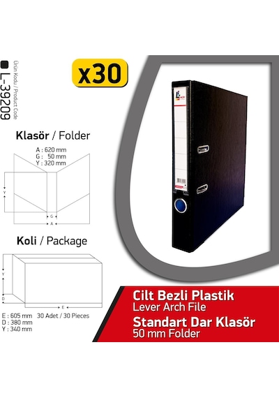 Laçin Klasör Siyah Dar 30 Adet 1 Koli