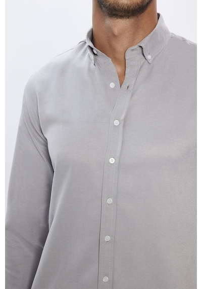 Tudors Erkek Slim Fit Dar Kesim Pamuklu Kolay Ütü Gri Düğmeli Yaka Gömlek-31586-gri Gri