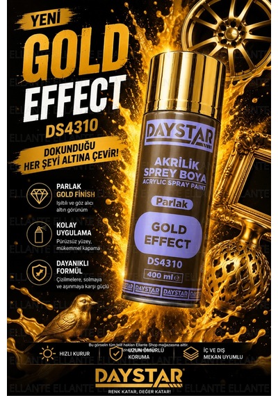 Gold Effect Parlak Altın Akrilik Sprey Boya 400 Ml Metal, Ahşap, Plastik Ve Seramik Uyumlu Çok Renkli