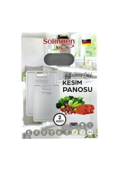 Solingen Paslanmaz Çelik Kesim Panosu, Gümüş, 2'li Set, 230x340mm Ve 200x300mm
