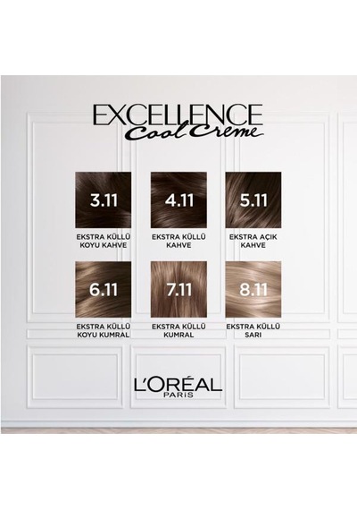 Excellence Saç Boyası 3.11 Ekstra Küllü Koyu Kahve 3'lü Set Yenilenmiş Ambalaj