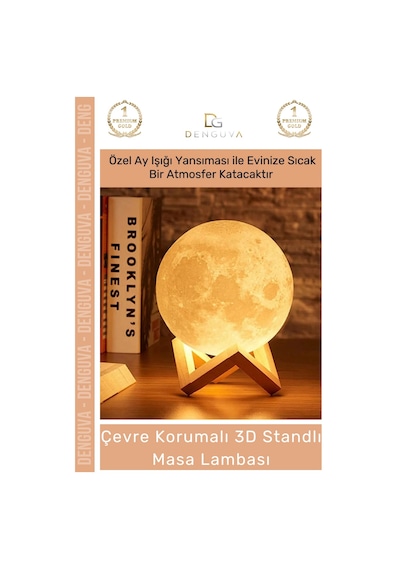 Ledışık Dekoratif 3d Moonlight Standlı Pilli Pla Güvenli Çocuk Odası Modern Led Ay Gece Masa Çok Renkli