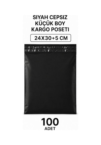 Siyah Cepsiz Küçük Boy Kargo Poşeti 24x30+5 Cm 100 Adet