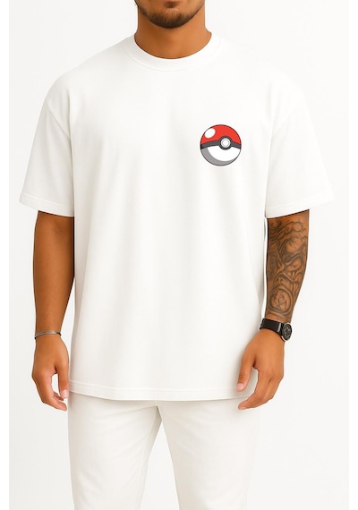 Bahriyeli Collection Oversize Chikorita Cep Ve Sırt Tasarımlı Unisex T-shirt Beyaz