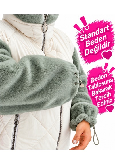 ALANYAXXL Darkwin Büyük Beden Kapüşonlu Ayıcık Aplikeli Kürk Kollu Kapitone Fermuarlı Kadın Şişme Mont 46-50 Beden Ekru ALANYAXXL Darkwin Büyük Beden Kapüşonlu Ayıcık Aplikeli Kürk Kollu Kapitone Fermuarlı Kadın Şişme Mont 46-50 Beden Ekru