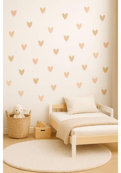 Boho Asimetrik Kalpler Çocuk Bebek Odası Duvar Sticker Seti - 195 Parça Kalp Sticker Seti Çok Renkli