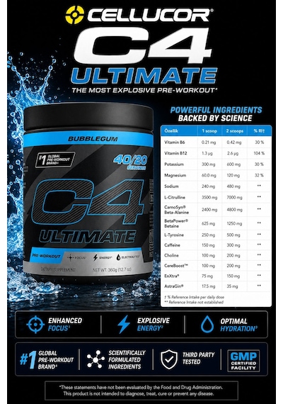 Cellucor C4 Ultimate Preworkout 380g Bubble Gum 40 Servis