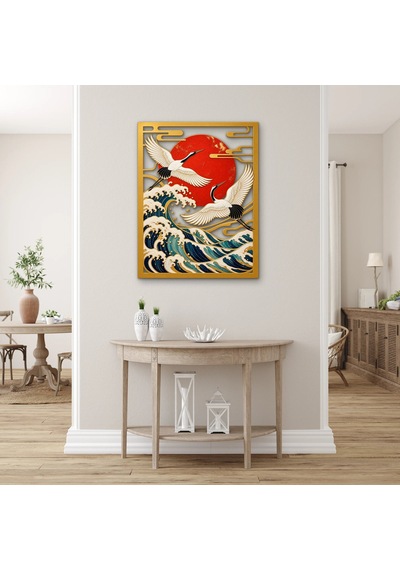 Japon Turnaları Ve Büyük Dalga Metal Tablo 62x80 Cm Çok Renkli