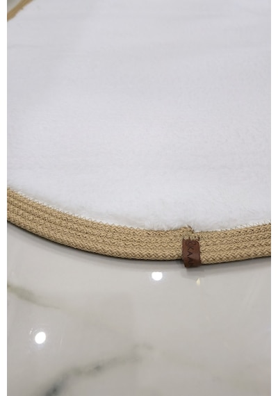 Kaymaz Taban Puffy Peluş Ultra Yumuşak 50x70 Cm Bordürlü Şık Tasarım, Suya Dayanıklı Banyo Paspası Beyaz-bej