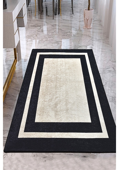 BLACK FRAME DEKORATİF HALI Djt Yıkanabilir, Kaymaz Taban, Halı Modern Çok Renkli