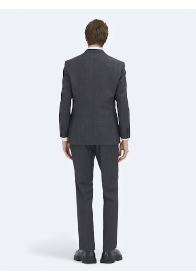 Antrasit Çizgili Modern Fit Yün Karışımlı Takım Elbise Antrasit
