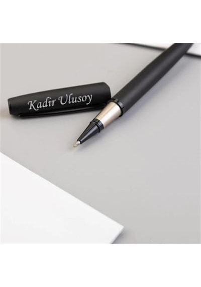 Kişiye Özel Mat Siyah Lüx Roller Kalem Kutulu Siyah - Altın