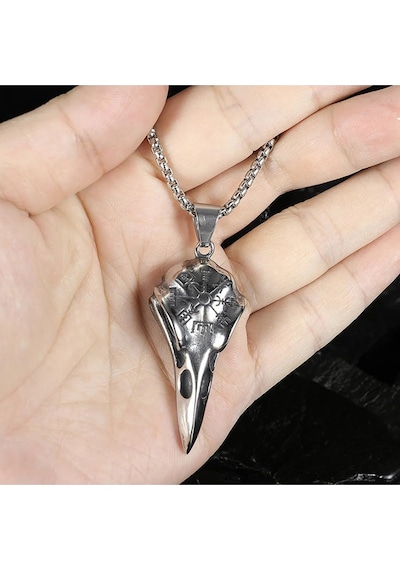 Odin Raven Vegvisir Viking İşlemeli Kuzgun Kafatası Gotik Paslanm Çok Renkli
