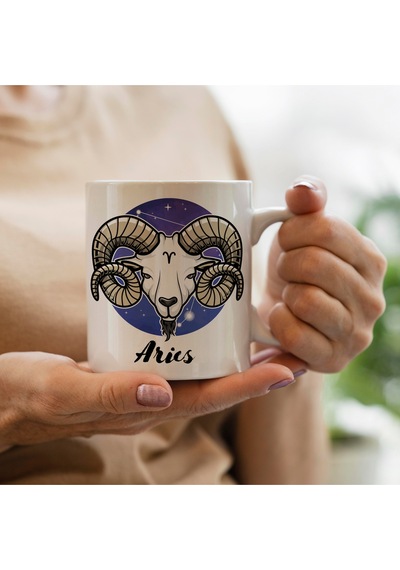 Koç Burcu -aries Baskılı Kupa Bardak Beyaz