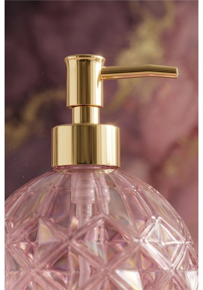 Boby Diamond Küre Cam Sıvı Sabunluk Gold Pompalı Kristal Desenli Dekoratif Banyo Ve Mutfak Dispenseri - 16 Cm X 10 Cm - 500ml - Pembe