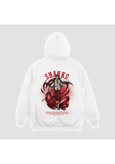 Unisex Beyaz Shanks Baskılı Hoodie Oversize Kapşonlu Sweatshirt Beyaz