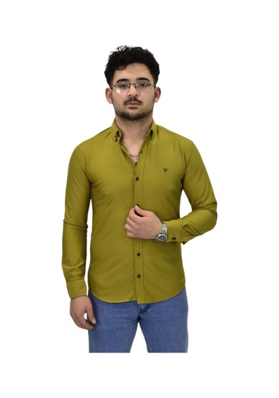Erkek Spor Silim Fit Uzun Kol Gömlek Bgl-st04482 Yeşil