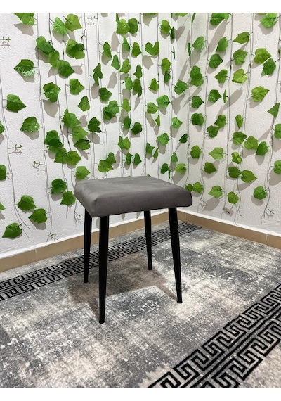 Özcan Metal Metal Ayak Babyface Kumaş Dekoratif Çok Amaçlı Peluş Puf Tabure Bench Koltuk Sandalye Gri
