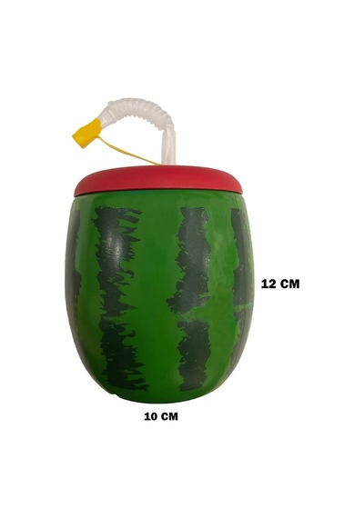 Karpuz Tasarımlı Pipetli Suluk 900 Ml Yeşil