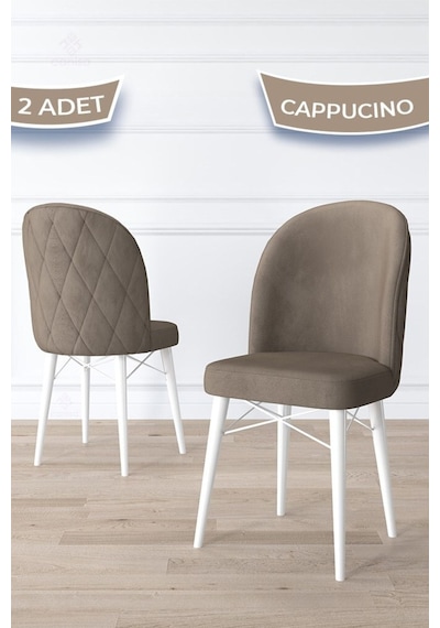 Canisa Bika Serisi 2 Adet Cappucino Mutfak Sandalyesi Beyaz Gürgen Ayaklı 1. Sınıf Babyface Kumaş Sandalye Cappucino Ayakları Beyaz