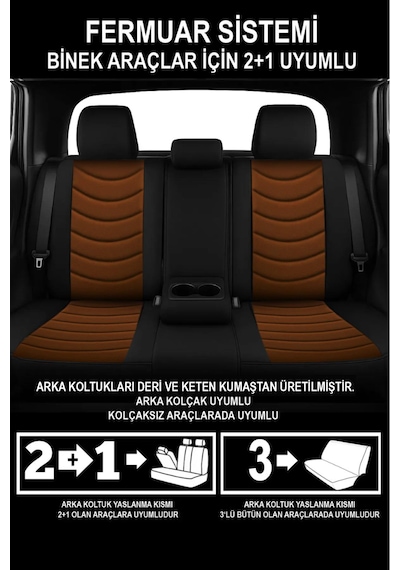 Panther Serisi Keten Kumaş Oto Koltuk Kılıfı Hyundai İ20-i30-accent-blue-era-getz Uyumlu Taba