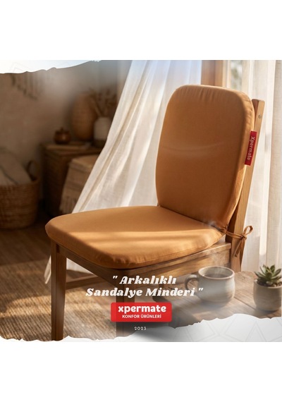 Arkalıklı Sandalye Minderi Oval Bağcıklı Mutfak Bahçe Balkon Minderi Kahverengi